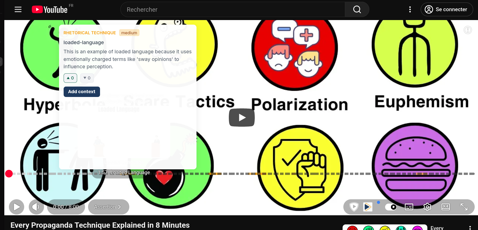 In-video context overlay showing manipulation techniques on YouTube